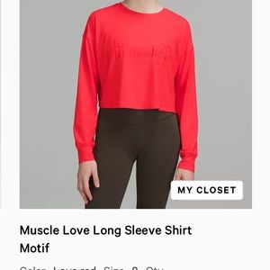 Lululemon Muscle Love Long Sleeve Shirt Motif, Love Red, size 8